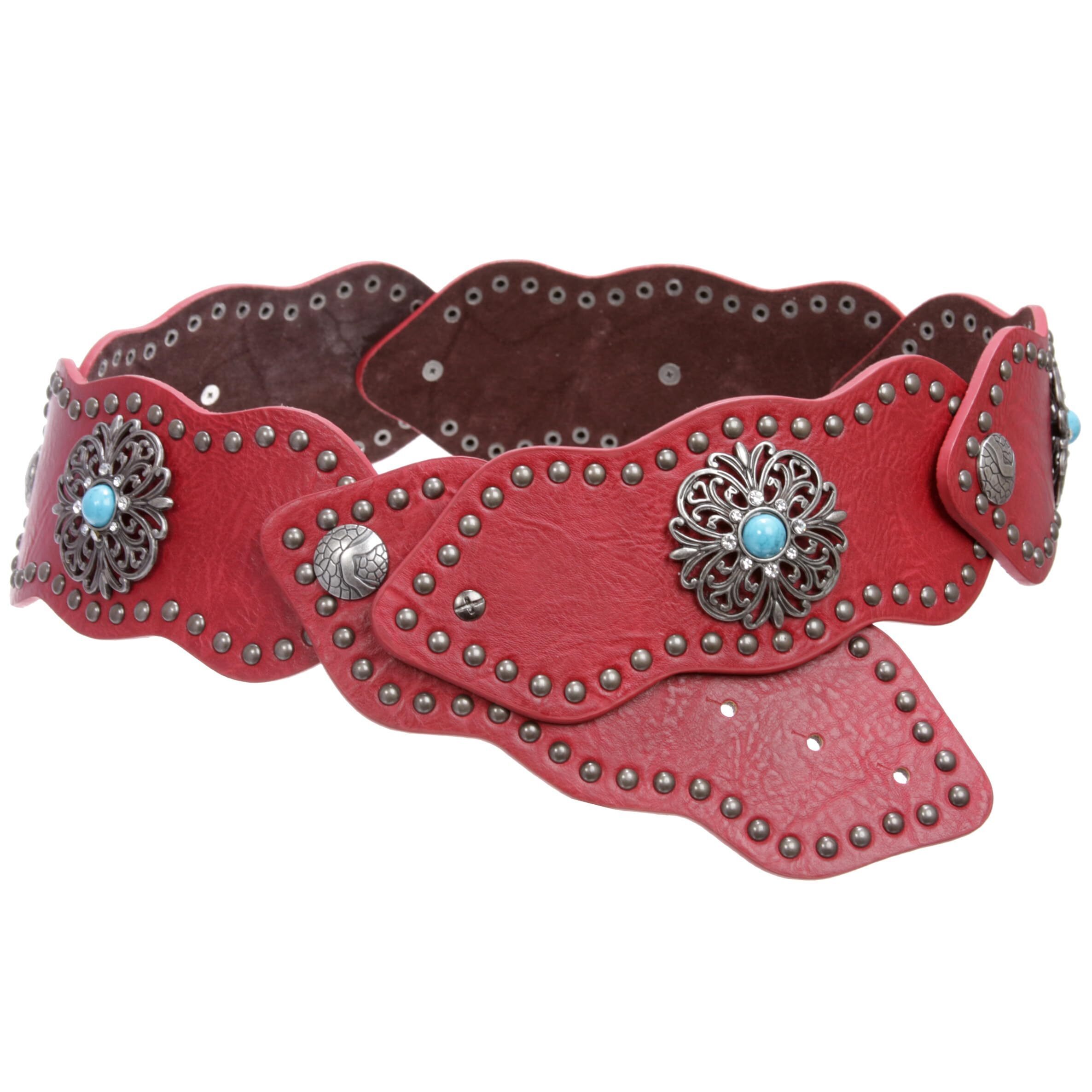 3541 Women's 3" (75mm) Wide Boho Link Turquoise Silver Studded Leather